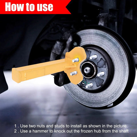Universal Wheel Bearing Removal Tool For Safe Hub Extraction from all axle bolted wheels shown installed on a car hub.