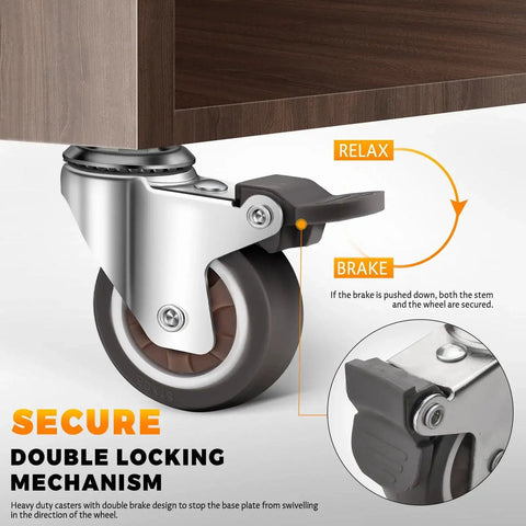 2 Inch Stem Casters Wheels Set Of 4 with dual locking for cart and furniture, M8 x 25 mm threaded swivel castors, heavy duty, secure locking.