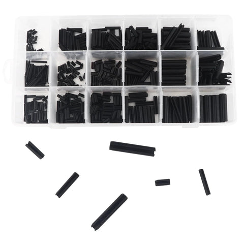 Beefy 530 Piece Roll Pin Set With Slotted Spring Pins In M1.5, M2, M2.5, M3, M4, M5, And M6 Steel Dowel Pins in storage case