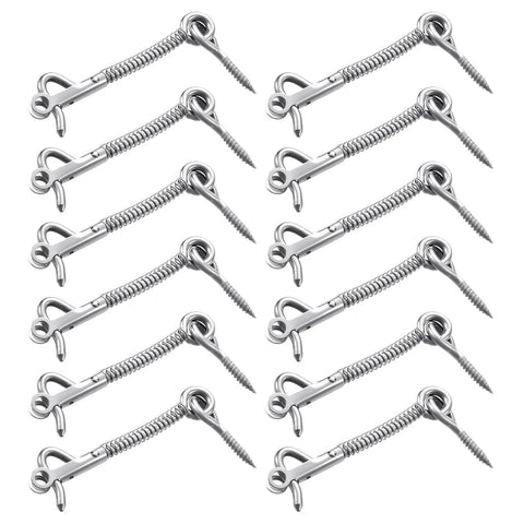 12 stainless steel hooks and eye fasteners from Stainless Steel Gate Latch Kit With Hook And Eye Fasteners, 12-Piece Outdoor Privacy Security Hardware.