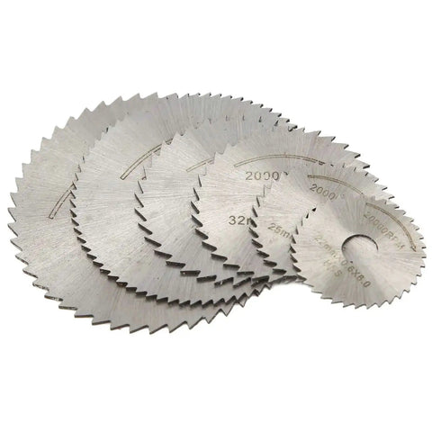 88 Piece Electric Sander Accessory Kit With Circular Saw Blades arranged in a stack for cutting wood, plastic, and metal.