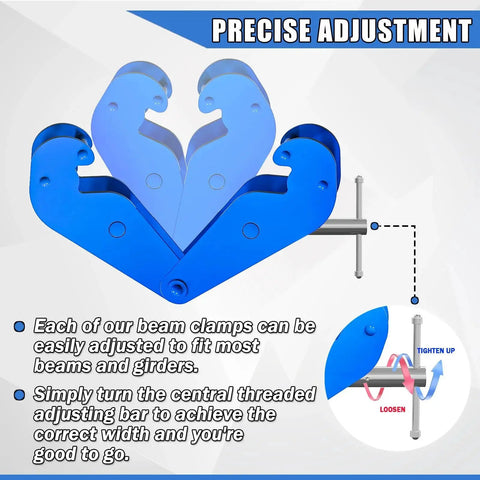 Diagram of Heavy Duty I Beam Clamp 3 Ton Capacity With Adjustable Opening For Rigging showing precise adjustment mechanism.