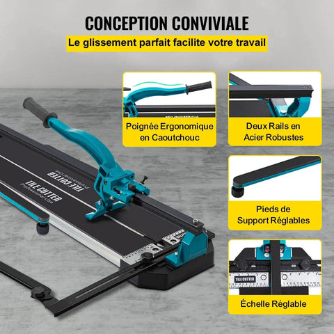 48 Inch Tile Cutter Workhorse With Single Rail And Double Brackets, ergonomic handle and adjustable support feet