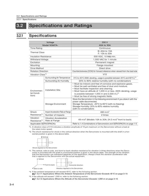 CHUNYE Sigma-7 SGM7A servo motor specifications sheet page showing 200 V ratings and mounting details
