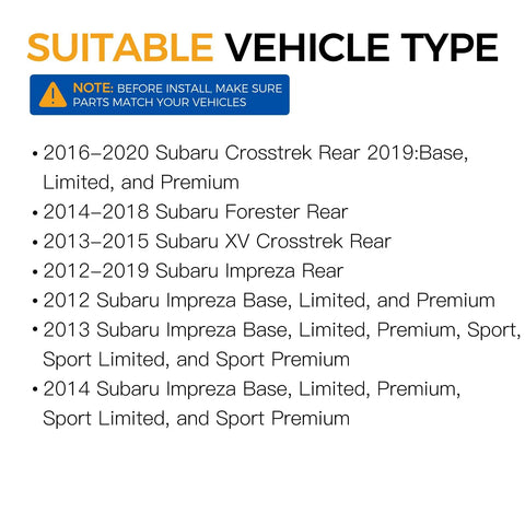 Compatibility list for Rear Wheel Bearing And Hub Assembly For 2016 To 2020 Subaru Crosstrek, 2014 To 2018 Forester
