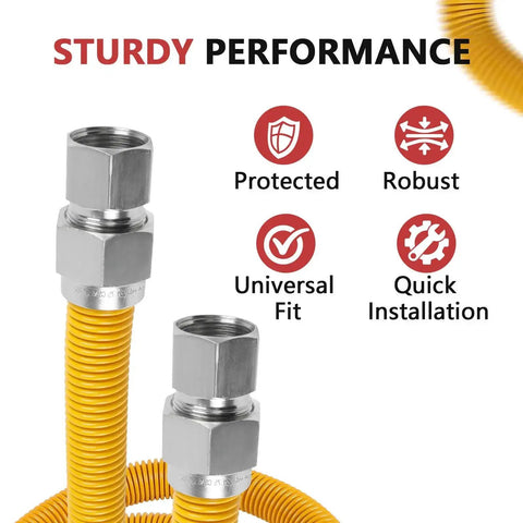Heavy Duty 18 Inch Gas Hose Connector with One Inch Outer Diameter and Three Quarter Inch FIP to FIP Fittings
