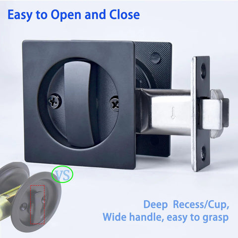 Pocket Door Privacy Lock With Edge Pull Handle For Bedroom And Bathroom Stainless Steel Recessed Matte Black Finish Two Sided Knob