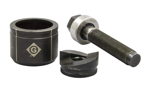 Slug Buster Manual Knockout Set For One And One Quarter Inch Conduit Size With Knurled Punch Edge, Laser Markings, Punch And Die