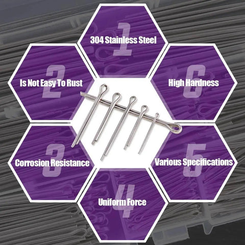 340 Piece 304 Stainless Steel Cotter Pin Clip Assortment Kit For Automotive Maintenance And Small Engine Repair Hairpin Style Heavy Duty Fasteners Image