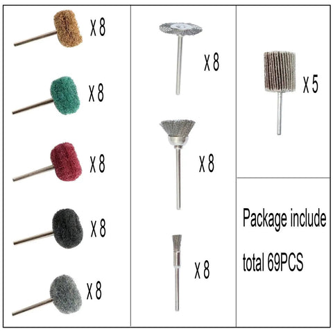 69 Piece Rotary Tool Buffing Wheel And Wire Brush Set With 3mm Shank For Dremel And Other Grinders Bang For Buck Yutnqin Kit