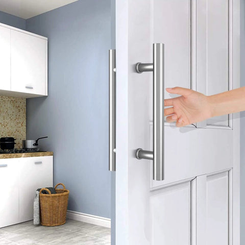 12 Inch Push Pull Barn Door Handle Set Built Tough Double Sided H Shape Sliding Door Hardware Heavy Duty Stainless Steel 304 installed