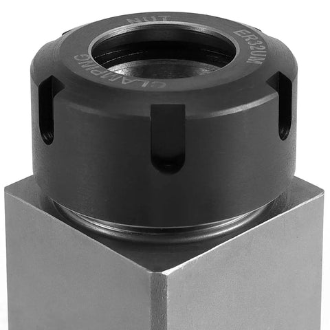 ER 32 Collet Block Square Hardened Steel Fast Set Up Spring Chuck Block With Collet Nut shown in close-up view.