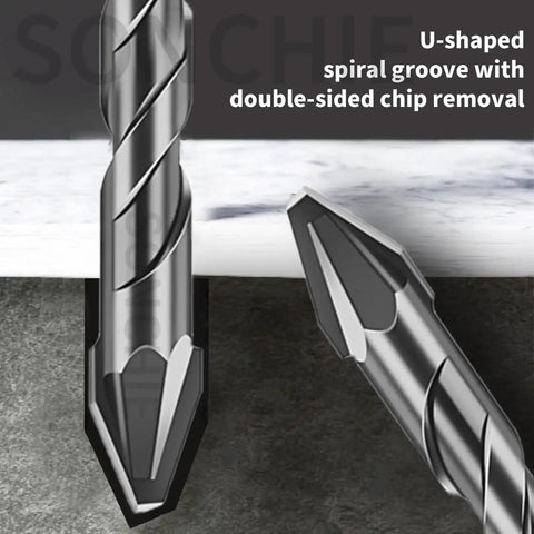 Close-up of High-Strength Eccentric Twist Drill Bit Set, 8 Pack for Concrete Glass Tile Brick Stone Wood Plastic showing burr-free tips