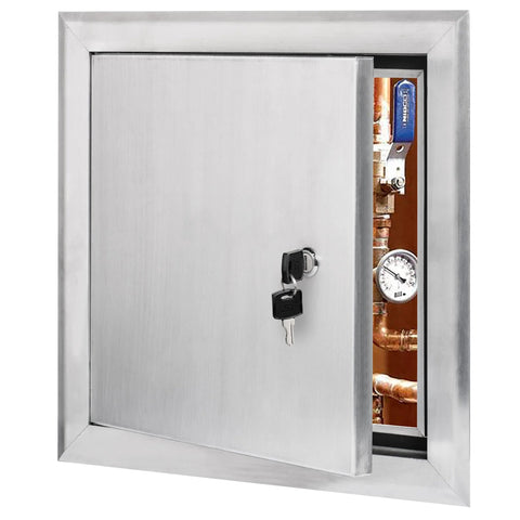 Premier 24x24 aluminum access panel door with keyed latch, insulated for exterior use, wall or ceiling mounted.