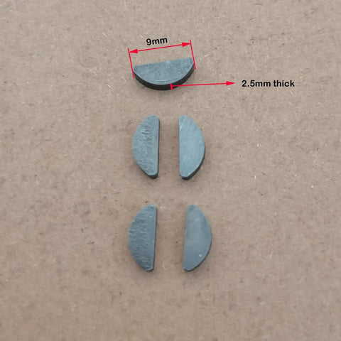 Image showing 5 Woodruff keys, each 9mm by 2.5mm, part of the 1 Piece Small Bevel Wheel And 5 Woodruff Keys For 66cc 80cc 2 Stroke Engine Motorized Bike Fits Upgrade Kit For Rebuild And Maintenance With Durable Steel Construction For Smooth Operation.