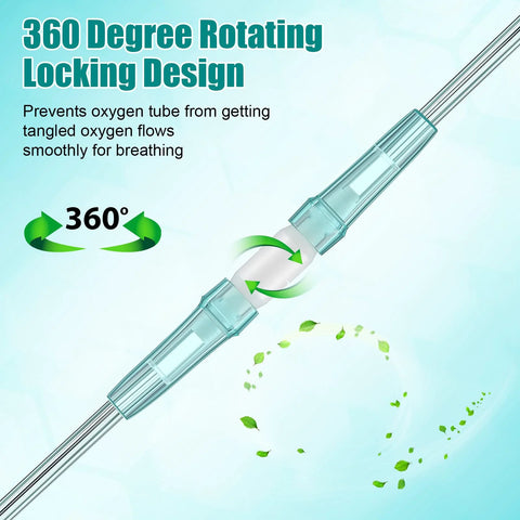 Geiserailie 10-pack oxygen tubing swivel connectors, 360-degree rotation, leak-proof, teal translucent plastic.