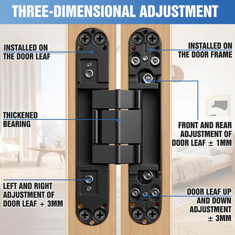 Hidden Door Hinges For Secret Doors 6 Inch By 2.5 By 1 3 Way Adjustable Butt With Invisible Concealed Mounting Black 2 Pack