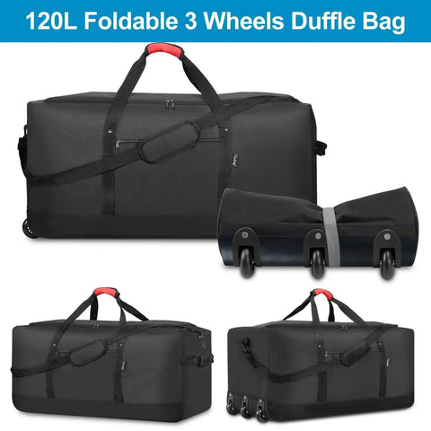 Road Trip Ready Foldable Rolling Duffel Bag With Three Wheels For Ultra Lightweight 120L Capacity Finnhomy Quality Travel Gear