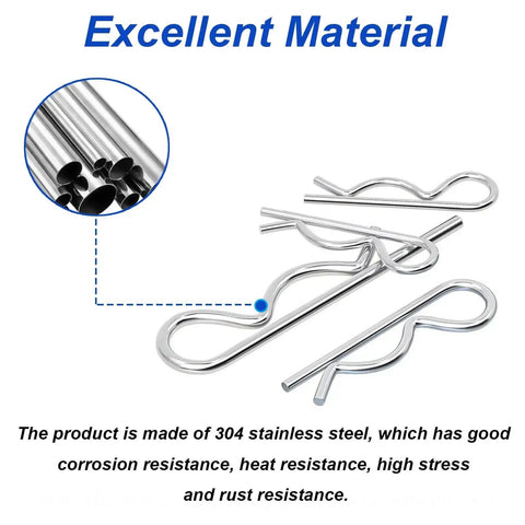 135 Piece Cotter Pin Set 13 Sizes 304 Stainless Steel Assortment Kit shown with individual pins on a white background.