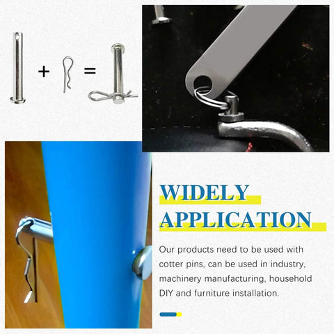 Beefy 64 Piece Clevis Pins Set Assortment Kit 304 Stainless Steel with flat head installation example and application uses.