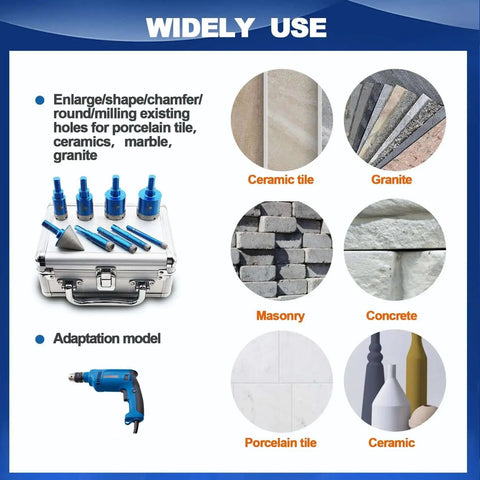 Dry Diamond Core Drill Bit Set For Tile And Stone Pro Grade By BRSCHNITT with usage examples on various materials.