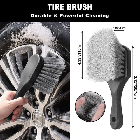 7 Piece Car Wheel Brush Kit With Soft Bristle Rim Cleaners And Tire Shine Pad For Scratch Free Wheel Cleaning On Chrome Painted Rims