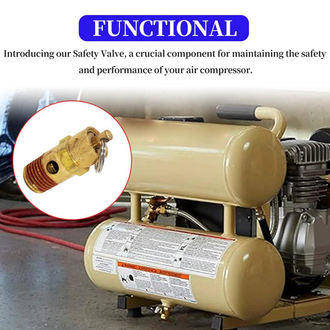 Two brass 1/4 in NPT safety valves for air compressors, 150 PSI relief