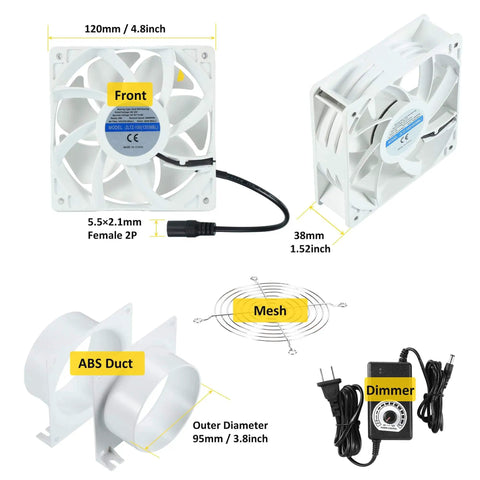 4 Inch Axial Exhaust Fan With 3000 RPM, DC 12V Dual Ball Bearings, Up To 141 CFM, PWM Variable Speed Control, 120x120x38mm