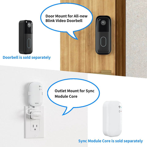 Doorbell Mount For All New Video Doorbell With Outlet Wall Mount For Sync Module Core No Drilling No Screws Camera Mounting Holder Easy Install For Blink Doorbell Outdoor System installed
