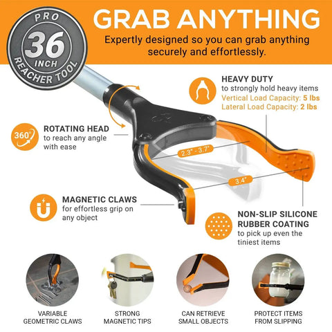 36 Inch Folding Reacher With Magnetic Tips And 360 Degree Rotating Jaw For Seniors And Disabled EZPIK Pro Heavy Duty Grabber Tool illustration