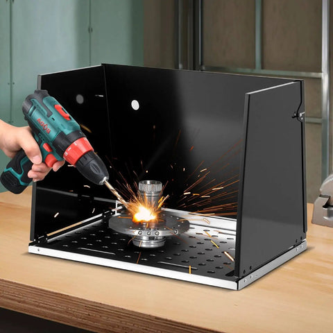 Folding Welding Table With Carry Handle Pro Grade Build, 17 By 20 Inch Portable Galvanized Metal Work Table With 3 Protective Panels