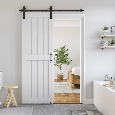 White Sliding Barn Door 30 By 80 Inches Made From MDF With Waterproof PVC Coating Pre Drilled Ready To Assemble Installed
