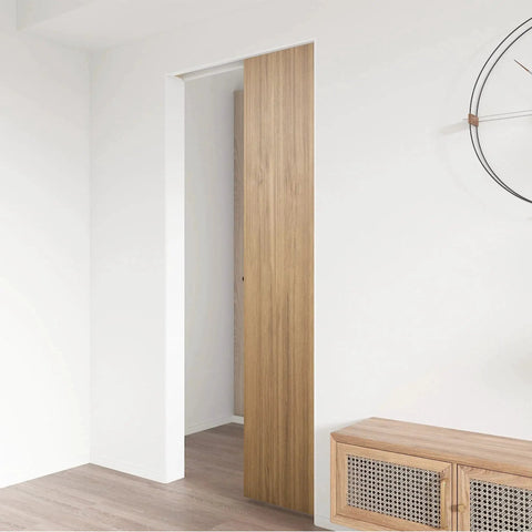 Commercial Grade Pocket Door Hardware And Track Set For 5 Foot Doors, 56.7 Inch Aluminum Box Track With Convex Rails, installed view