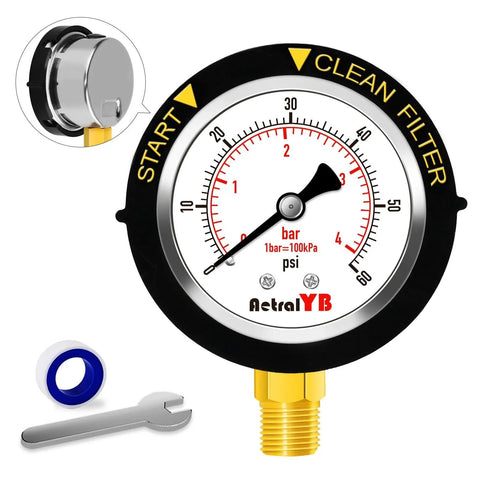 0-60 PSI Pool Filter Pressure Gauge With 2 Inch Dial And 1/4 Inch NPT Bottom Mount 304 Stainless Steel Case