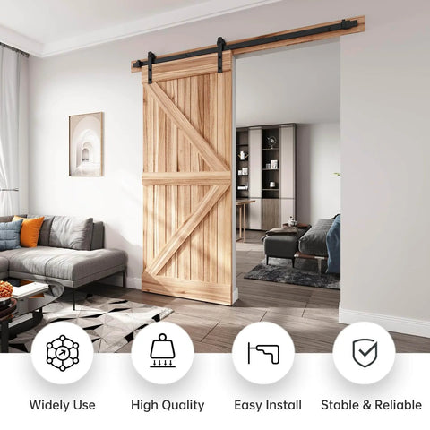 Heavy Duty Sliding Barn Door Hardware Track Kit 6.6 Ft For 36 To 40 Inch Wide Single Door With Straight Pulley And Smooth Quiet Rollers