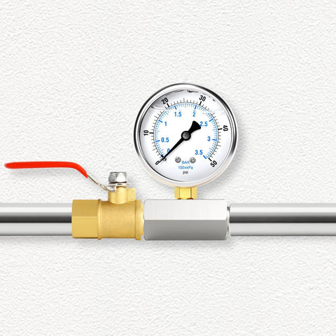 Oil pressure tee adapter by GASHER, stainless steel 1/4 NPT with brass valve and gauge