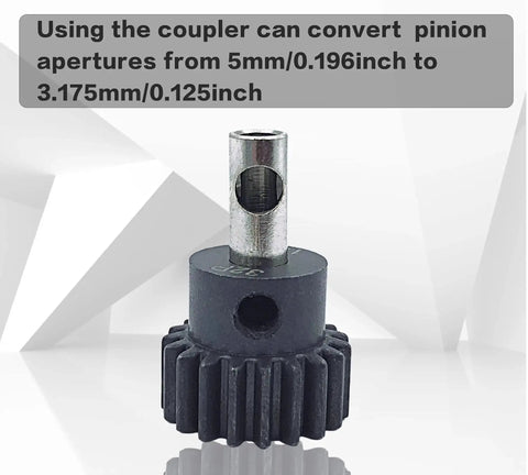 Stainless Steel Pinion Coupler Sleeve Adapter Converts 3.175mm To 5mm Pinions For RC Motors 3650 550 540 with gear