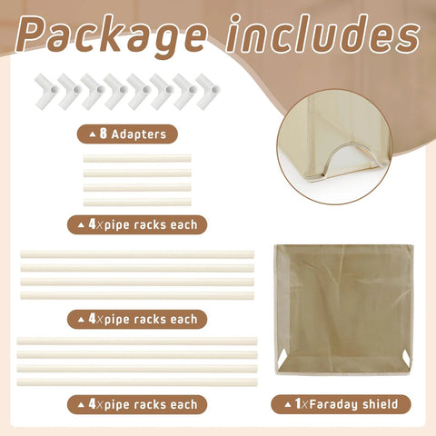 Otoolling large WiFi router cover kit with 8 white adapters, 12 pipe racks, and 1 Faraday shield