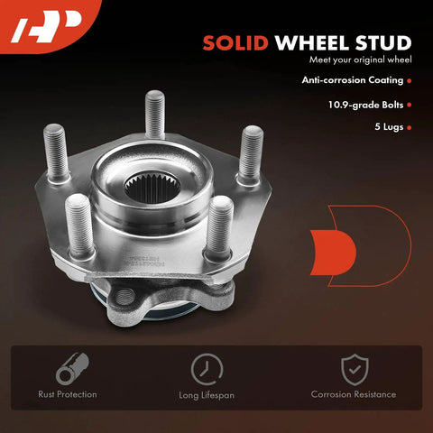 2 Pack Front Wheel Bearing And Hub Assembly For 2013-2019 Nissan Sentra, 2013-2017 Leaf, 2013-2019 NV200, 2015-2018 City Express 5 Lug Drop In Replacement With High Load Capacity For Smooth Quiet Ride, displaying rust protection and corrosion resistance features.