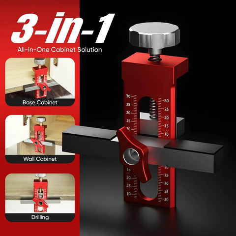 Must Have 3 In 1 Cabinet Door Mounting Jig With Support Base, Adjustable Aluminum Alloy Installation Tool in red color
