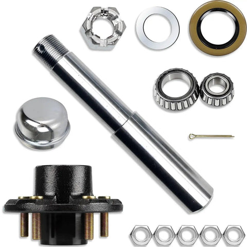 Heavy Duty 2000 Lbs Trailer Circle Hub Kit With 5 By 4.5 Inch Round Hub BT8 1 Inch Spindle Includes Spindle Nut Washer