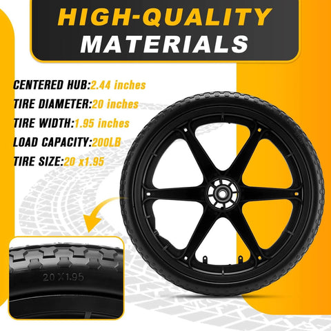 20 Inch Flat Free Wheel Set For Wheelbarrows, Heavy Duty 600Lb Capacity, Direct Replacement For 20 Inch Cart Wheels