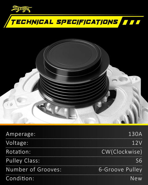Close-up of Beefed Up Replacement Alternator For Honda Odyssey 2014 2015 2016 2017 Ex Ex Lx Touring Elite Se Three Point Five L V6 12V 130A