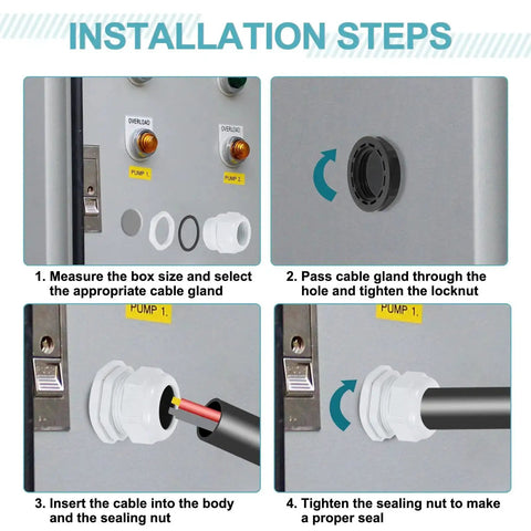 Installation steps for PG7 Nylon Cable Glands Waterproof Cord Grip Connector Kit in junction box