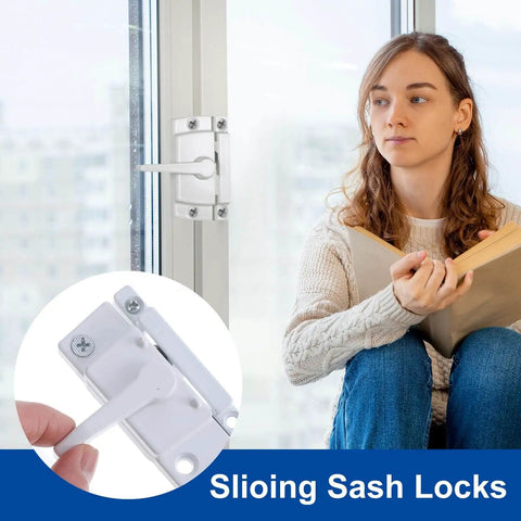 Enhance home security with this 2-pack white sash locks for single and double hung windows, featuring durable cam design