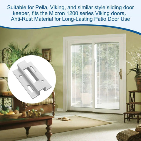 Universal Sliding Door Keeper And Hook Latch Replacement For Pella And Micron 1200 Series Extruded Aluminum Door Latch Kit With Four Mounting Screws White Finish Compatible With Viking And Similar Sliding Doors installed on patio door