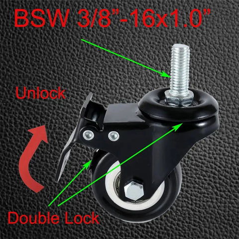 Heavy Duty Four Pack Swivel Stem Casters With 1.5 Inch Non Marking Polyurethane Wheels 330 Lbs Capacity Each 3/8 16 X 1