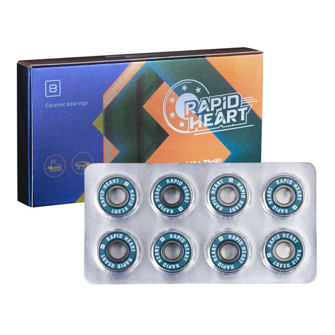 Rapid Heart 8-pack 608 ceramic bearings 2RS with blue shields in blister pack for skateboards and inline skates