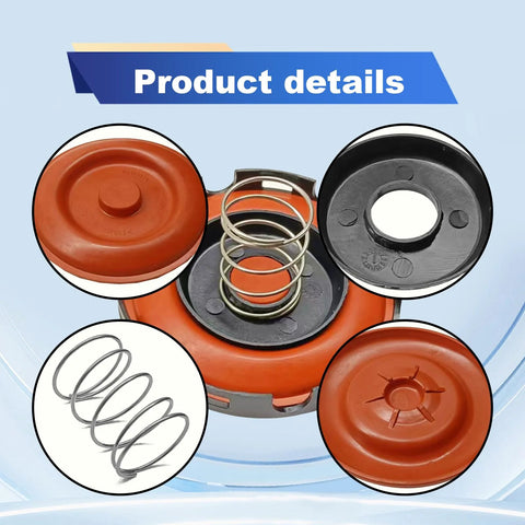 Pleoos PCV valve diaphragm cover repair kit components: red rubber diaphragms, metal springs, black seals.