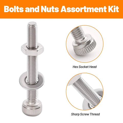 1110-Piece M3 Stainless Steel Socket Head Screw And Nut Kit With Hex Drive Cap Screws From 4 To 30 Millimeter details